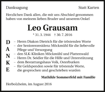 Traueranzeige von Leo Grausam 