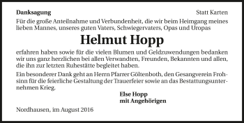 Traueranzeige von Helmut Hopp 