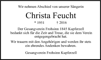 Traueranzeige von Christa Feucht 