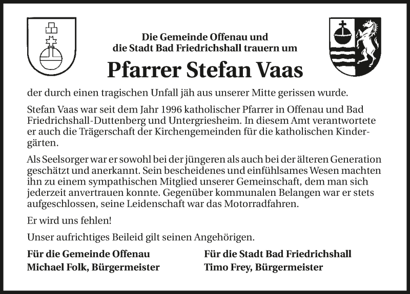  Traueranzeige für Stefan Vaas vom 10.09.2016 aus 