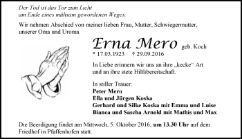 Traueranzeige von Erna Mero 
