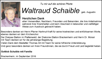Traueranzeige von Waltraud Schaible 