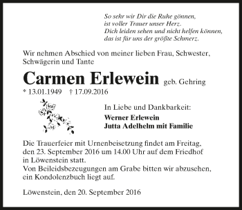 Traueranzeige von Carmen Erlewein 