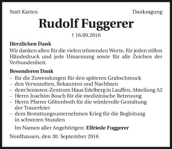 Traueranzeige von Rudolf Fuggerer 