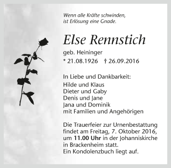 Traueranzeige von Else Rennstich 