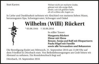 Traueranzeige von Wilhelm Rückert 