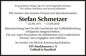 Traueranzeige von Stefan Schmetzer 