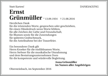 Traueranzeige von Ernst Grünmüller 