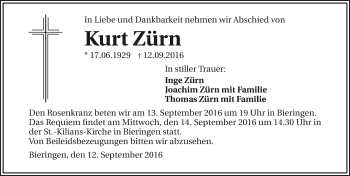 Traueranzeige von Kurt Zürn 