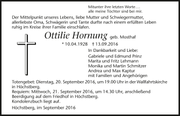 Traueranzeige von Ottilie Hornung 
