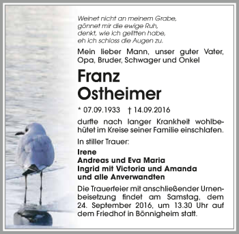 Traueranzeige von Franz Ostheimer 