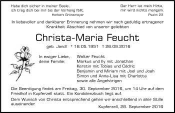 Traueranzeige von Christa-Maria Feucht 