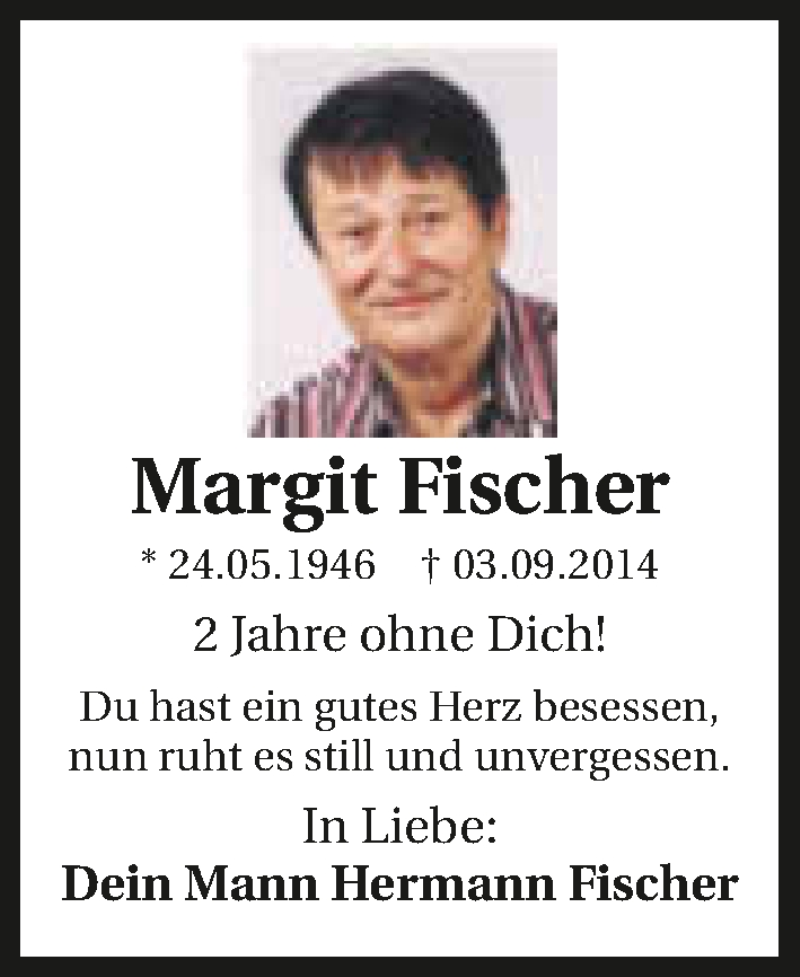  Traueranzeige für Margit Fischer vom 03.09.2016 aus 