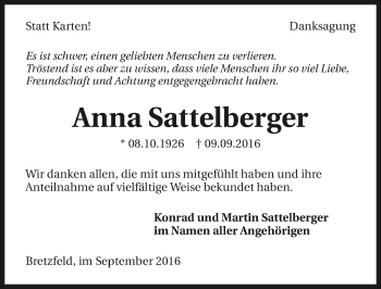 Traueranzeige von Anna Sattelberger 
