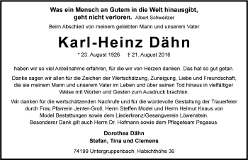 Traueranzeige von Karl-Heinz Dähn 