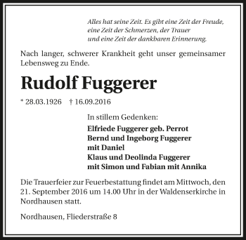 Traueranzeige von Rudolf Fuggerer 