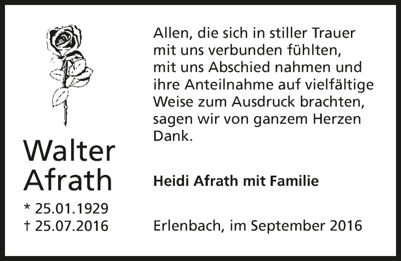  Traueranzeige für Walter Afrath vom 03.09.2016 aus 