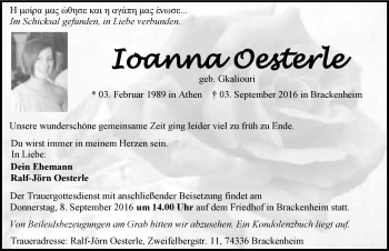 Traueranzeige von Ioanna Oesterle 