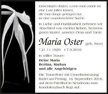 Traueranzeige von Maria Oster 