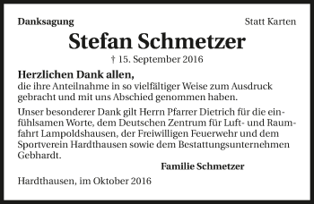 Traueranzeige von Stefan Schmetzer 