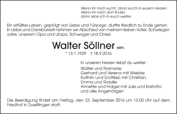 Traueranzeige von Walter Söllner 
