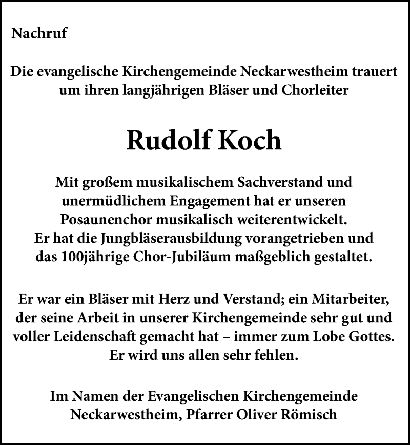 Traueranzeige für Rudolf Koch vom 28.09.2016 aus 