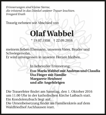 Traueranzeige von Olaf Wabbel 