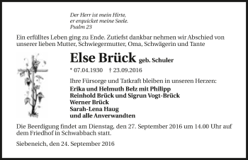 Traueranzeige von Else Brück 