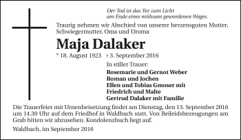 Traueranzeige von Maja Dalaker 
