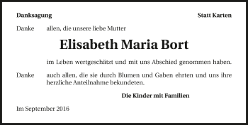 Traueranzeige von Elisabeth Maria Bort 