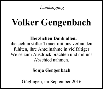 Traueranzeige von Volker Gengenbach 