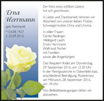 Traueranzeige von Erna Herrmann 
