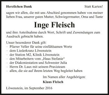Traueranzeige von Inge Fleisch 