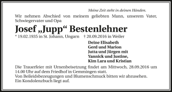 Traueranzeige von Josef Bestenlehner 