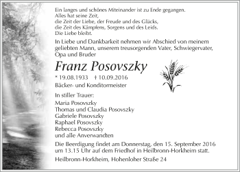 Traueranzeige von Franz Posovszky 