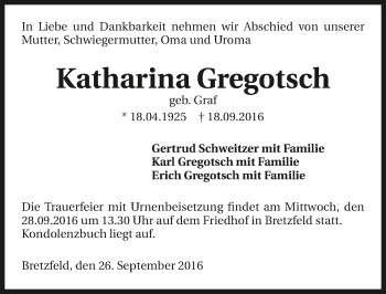 Traueranzeige von Katharina Gregotsch 