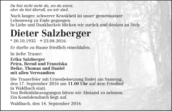 Traueranzeige von Dieter Salzberger 