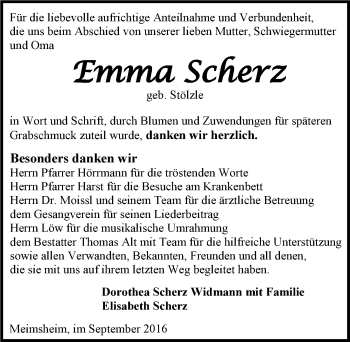 Traueranzeige von Emma Scherz 