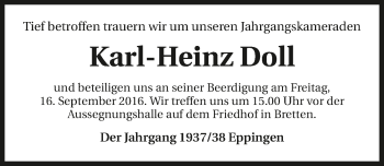 Traueranzeige von Karl-Heinz Doll 