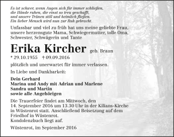Traueranzeige von Erika Kircher 