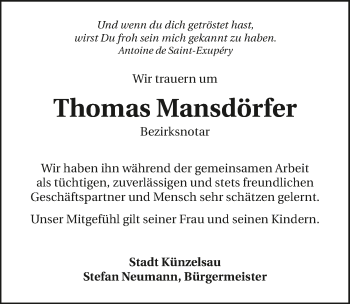 Traueranzeige von Thomas Mansdörfer 