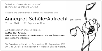 Traueranzeige von Annegret Schüle-Aufrecht 