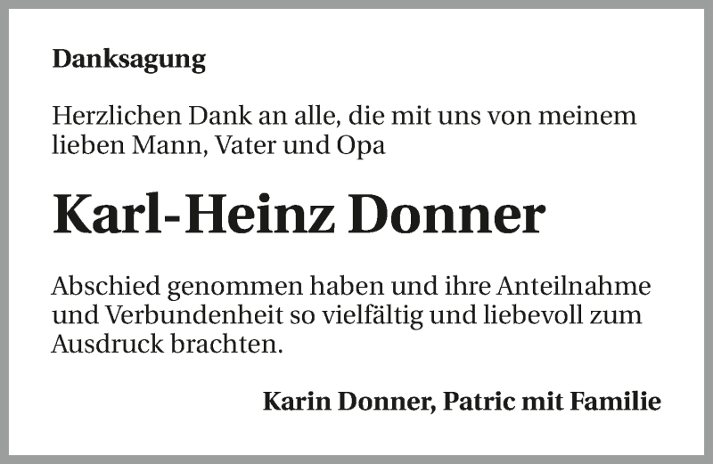  Traueranzeige für Karl-Heinz Donner vom 10.09.2016 aus 