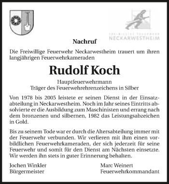 Traueranzeige von Rudolf Koch 