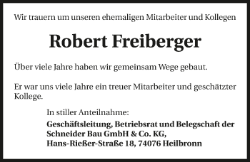Traueranzeige von Robert Freiberger 