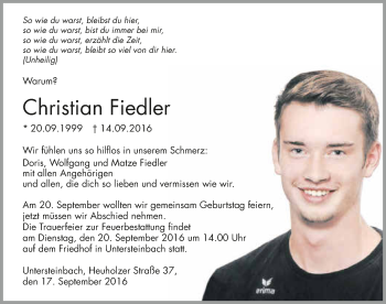 Traueranzeige von Christian Fiedler 