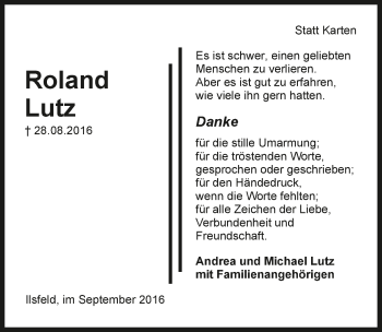Traueranzeige von Roland Lutz 