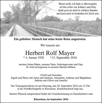 Traueranzeige von Herbert Rolf Mayer 