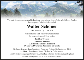 Traueranzeige von Walter Schoner 