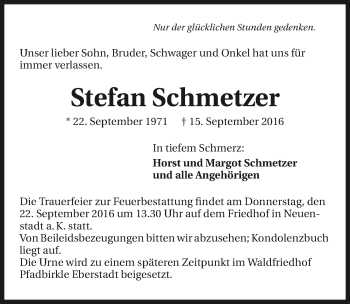 Traueranzeige von Stefan Schmetzer 